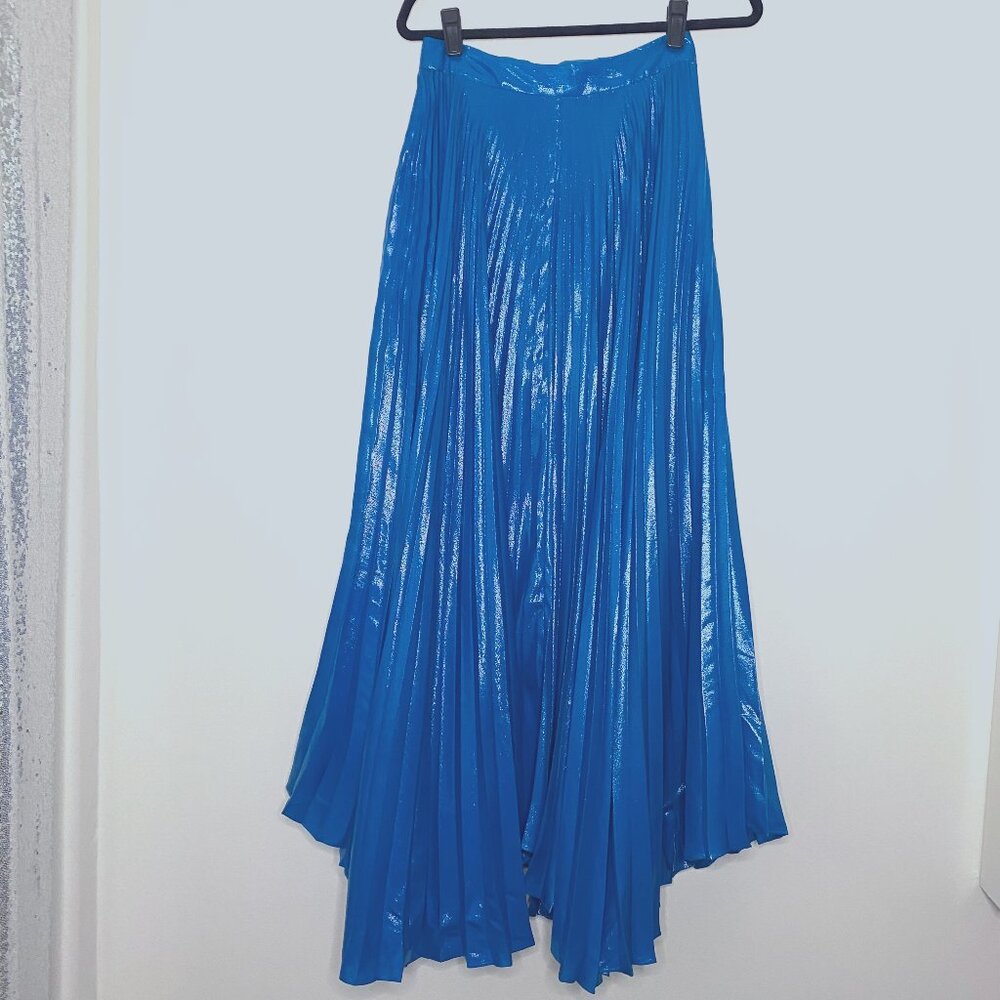 Alice + Olivia Turquoise Blue Pleated Metallic Maxi Skirt Size 4